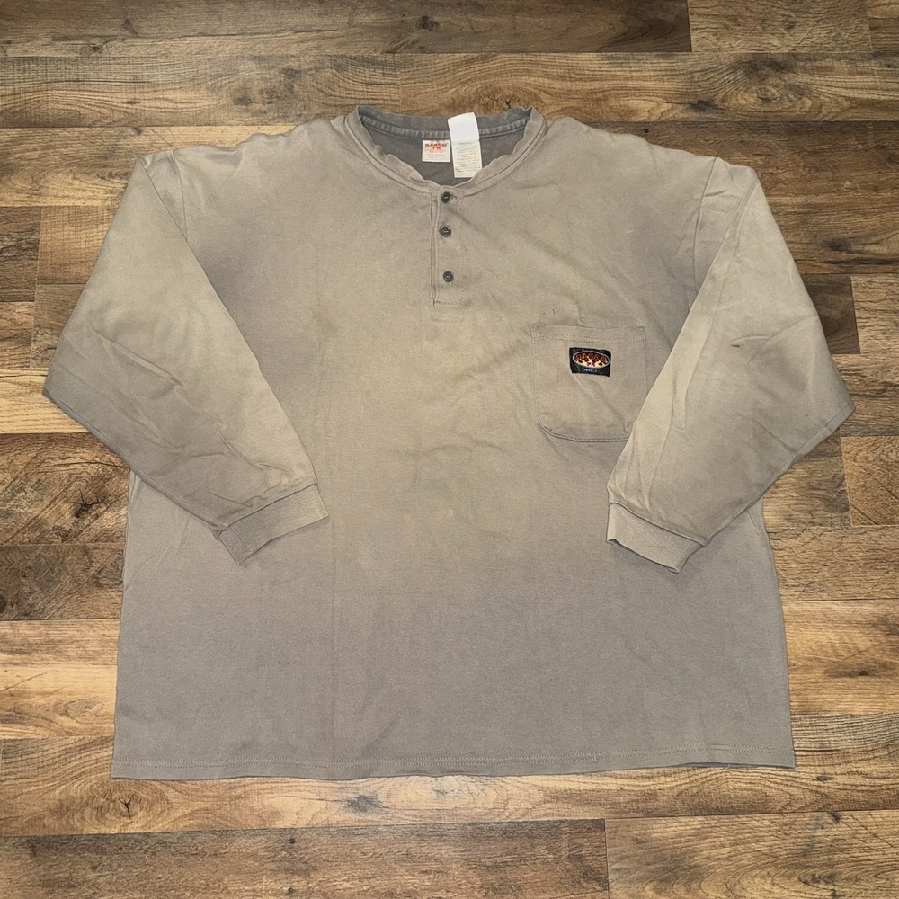 Rasco FR Men Shirt L Khaki Embroidered KTF452 Henley T-Shirt Logo Long Sleeve